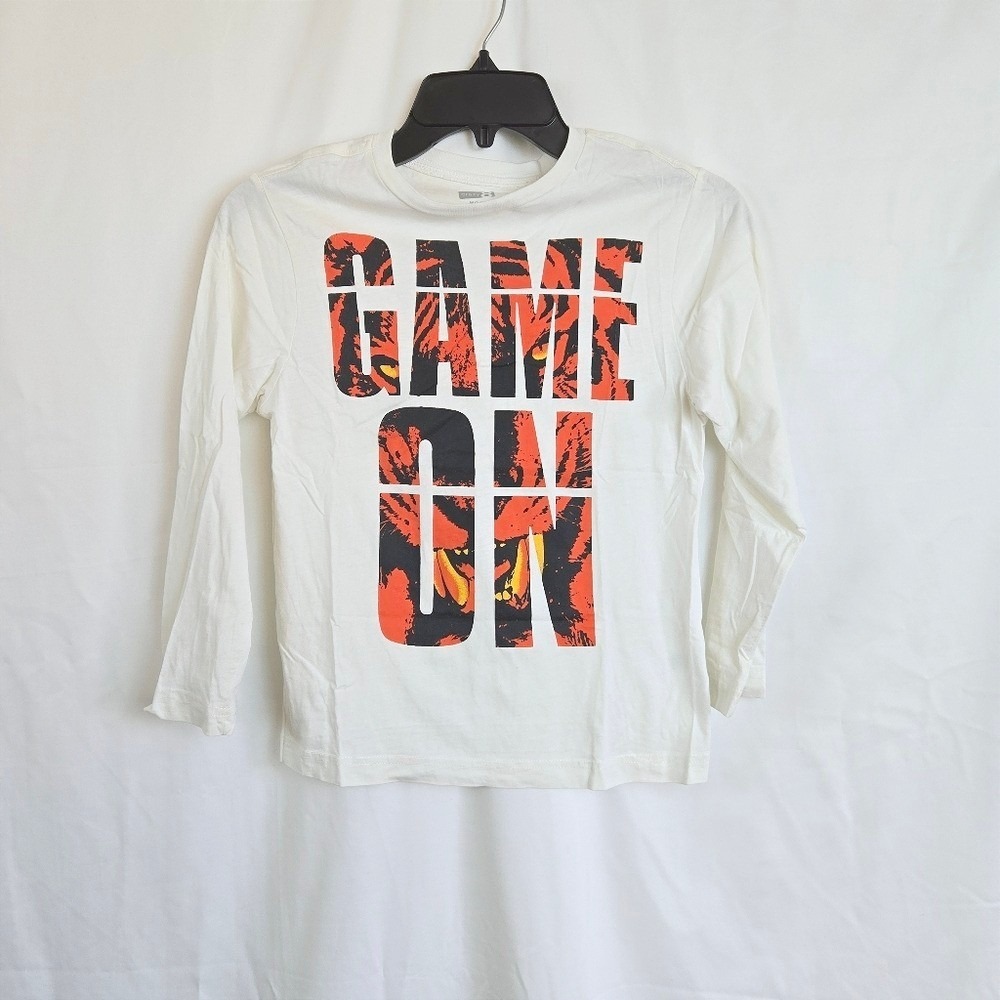 Crazy 8 Boys White Orange 'Game On' Tiger Graphic Long Sleeve Tee Medium 7-8